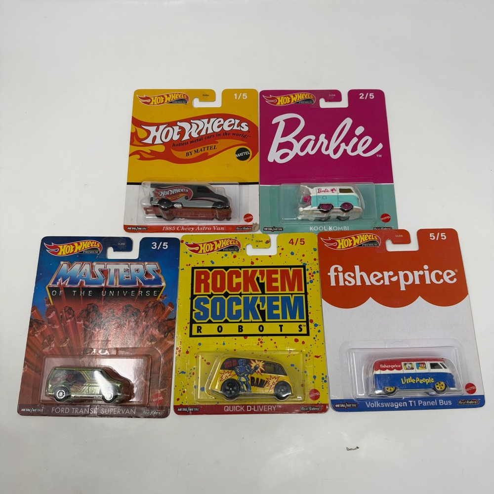 Hot Wheels Premium Pop Culture 2022 Mattel Brands Complete Set Real Riders DLB45